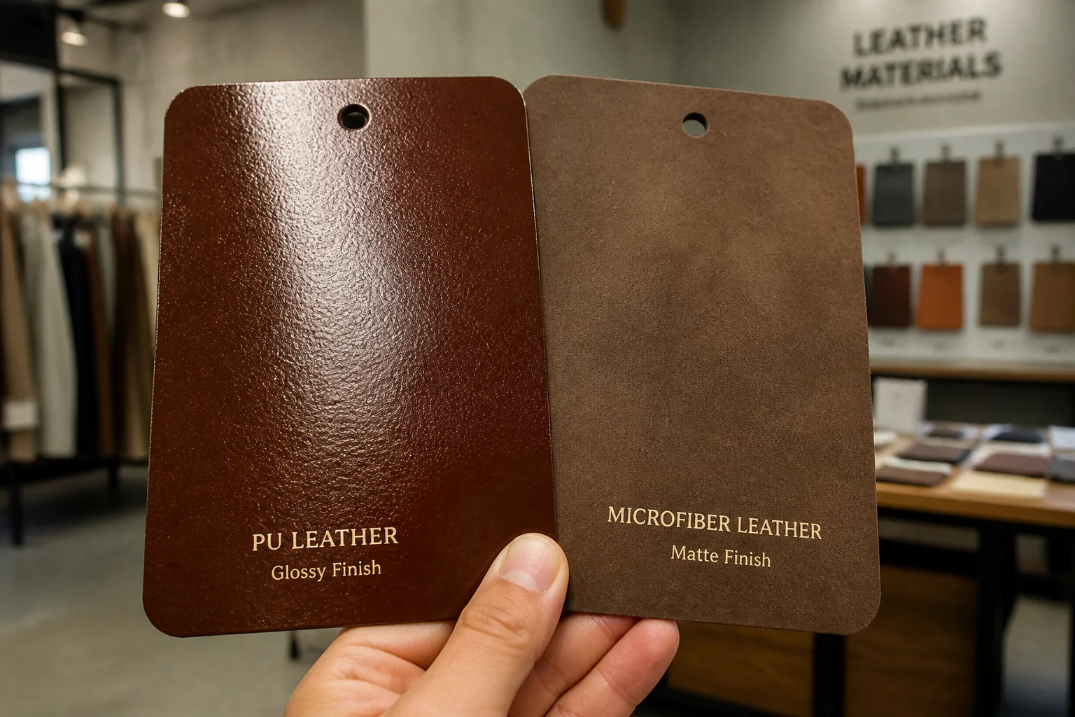 Comparing microfiber leather and PU leather swatches