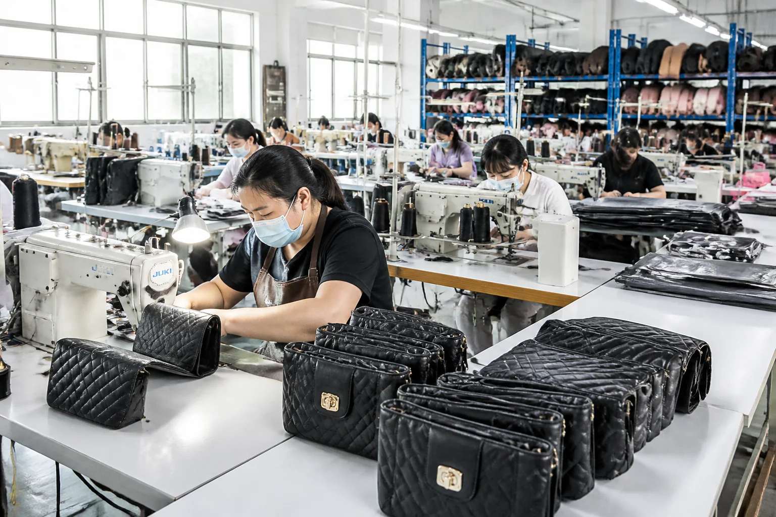 PU leather bag manufacturing workshop