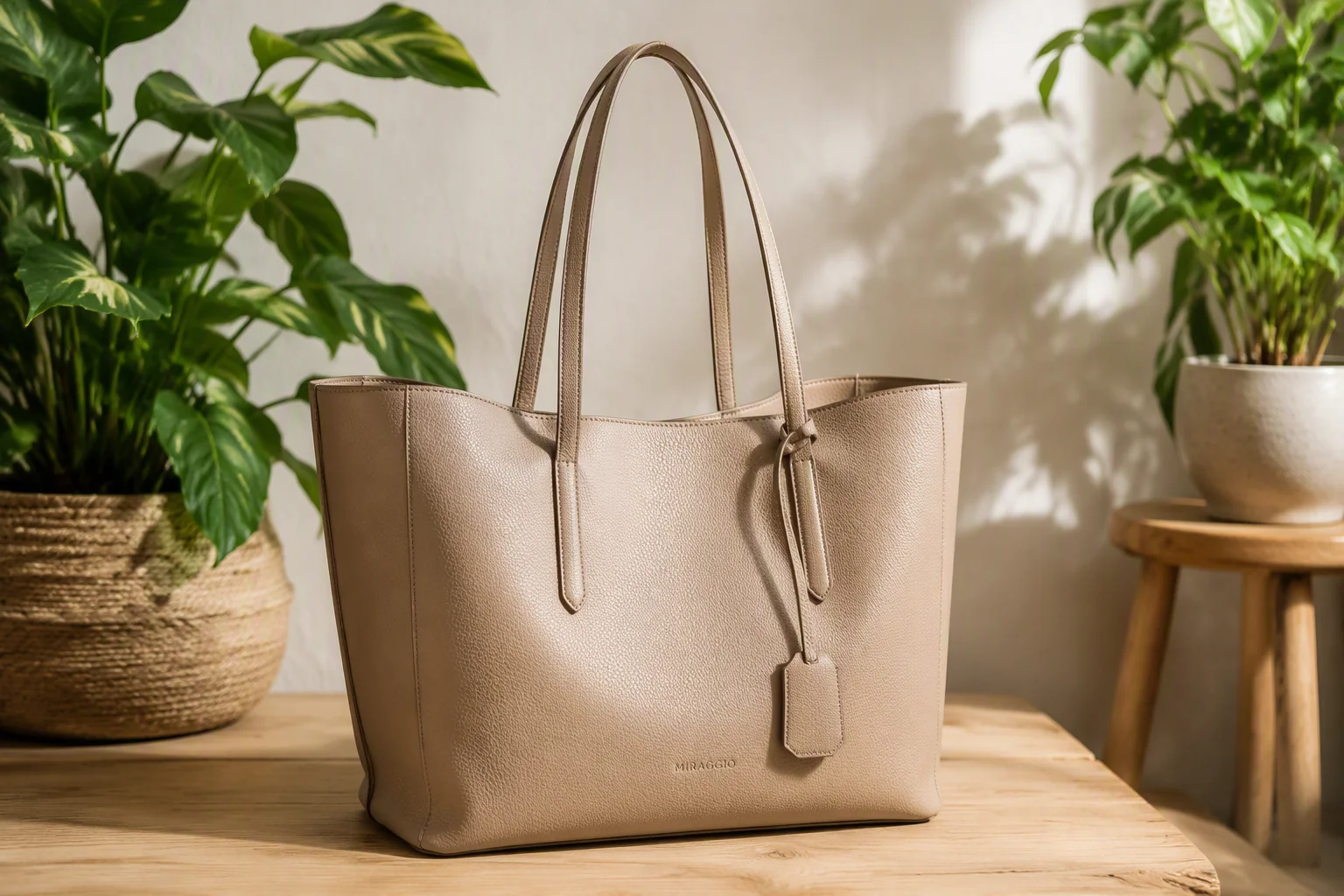 Vegan leather handbag in a natural sustainable setting