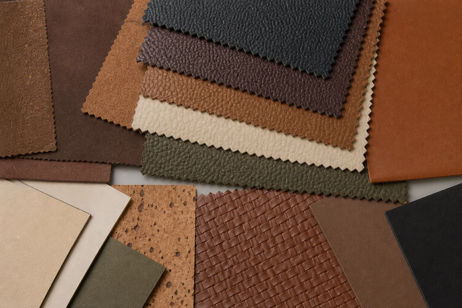 Vegan leather swatch samples in different textures