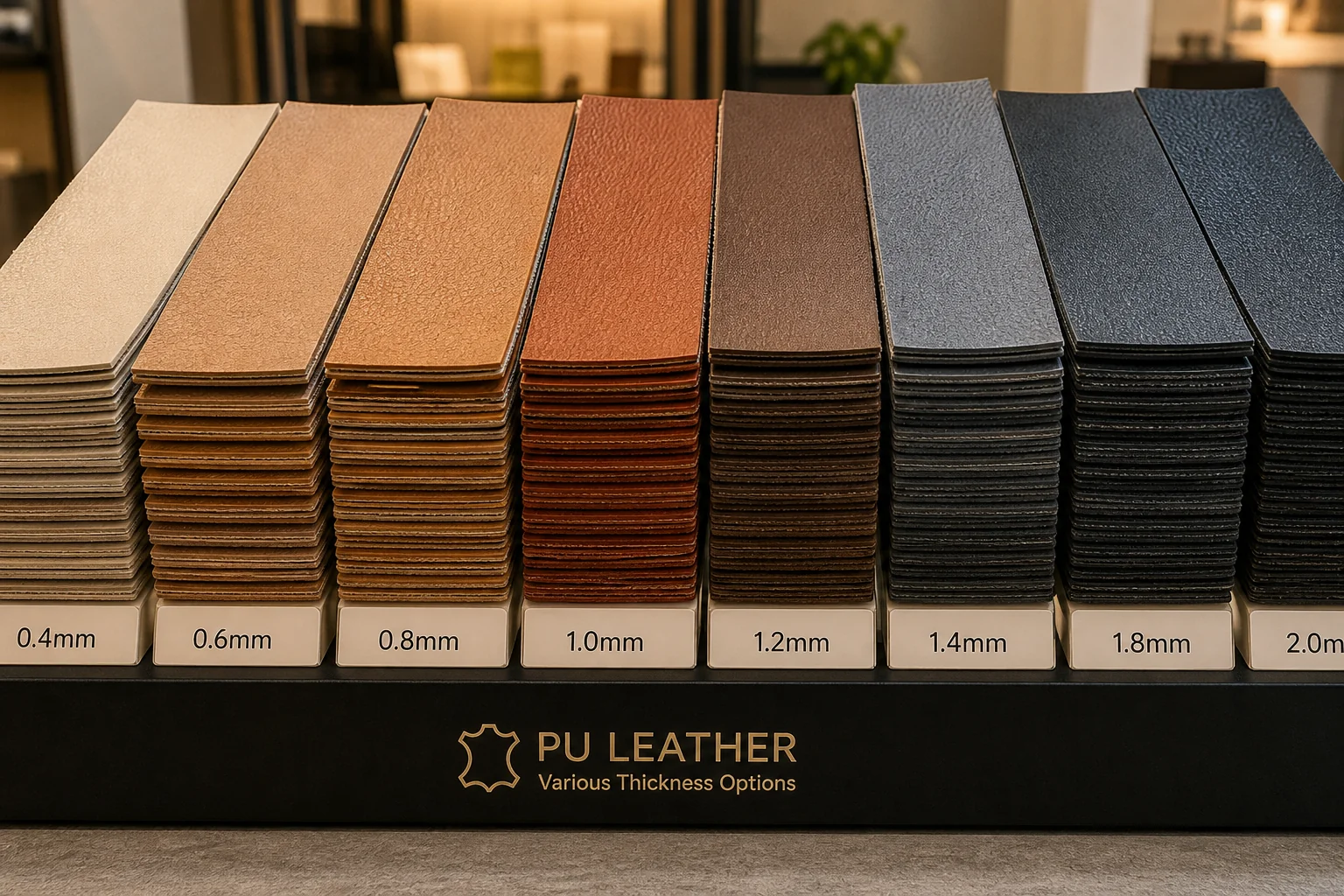 PU leather swatch samples in different thicknesses