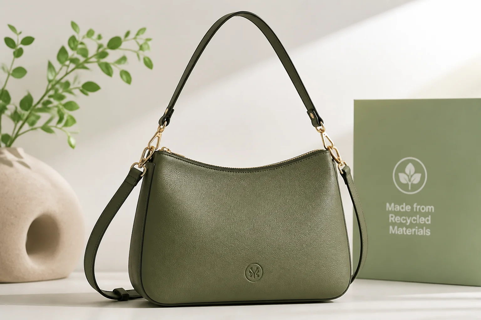 Eco-friendly PU leather handbag in bright studio