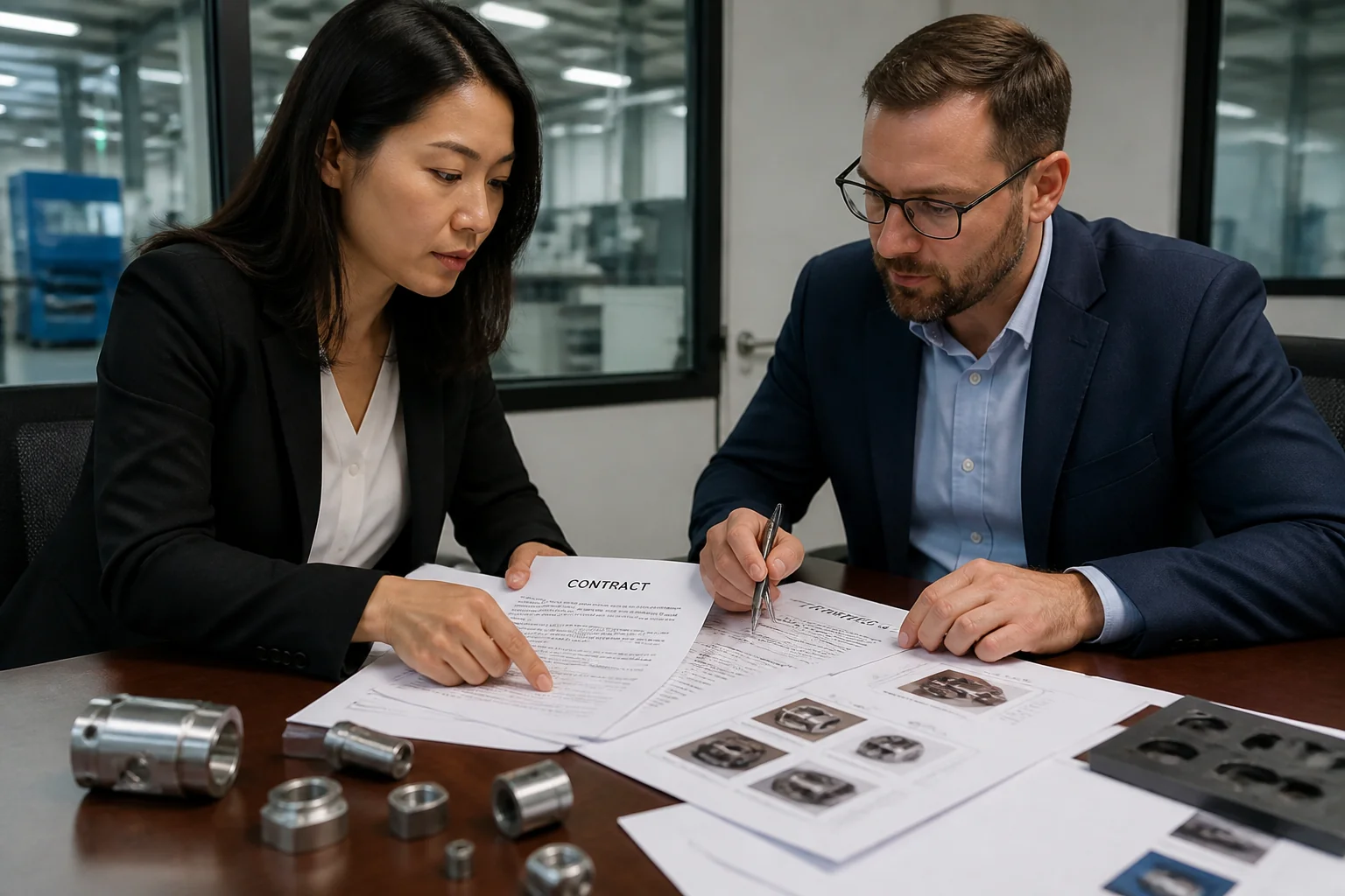 Reviewing manufacturing contract and product samples