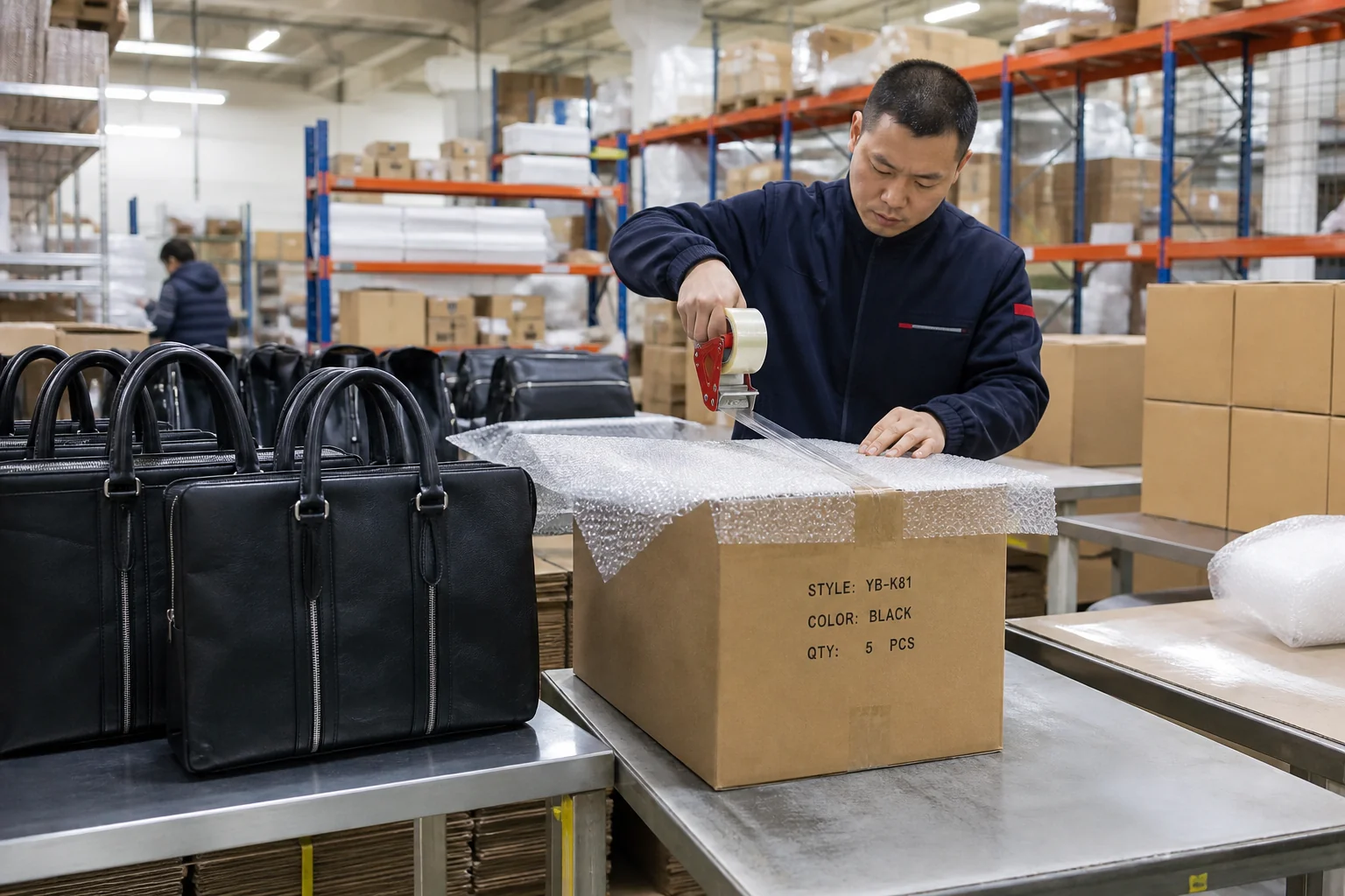 Packing finished bags into shipping cartons