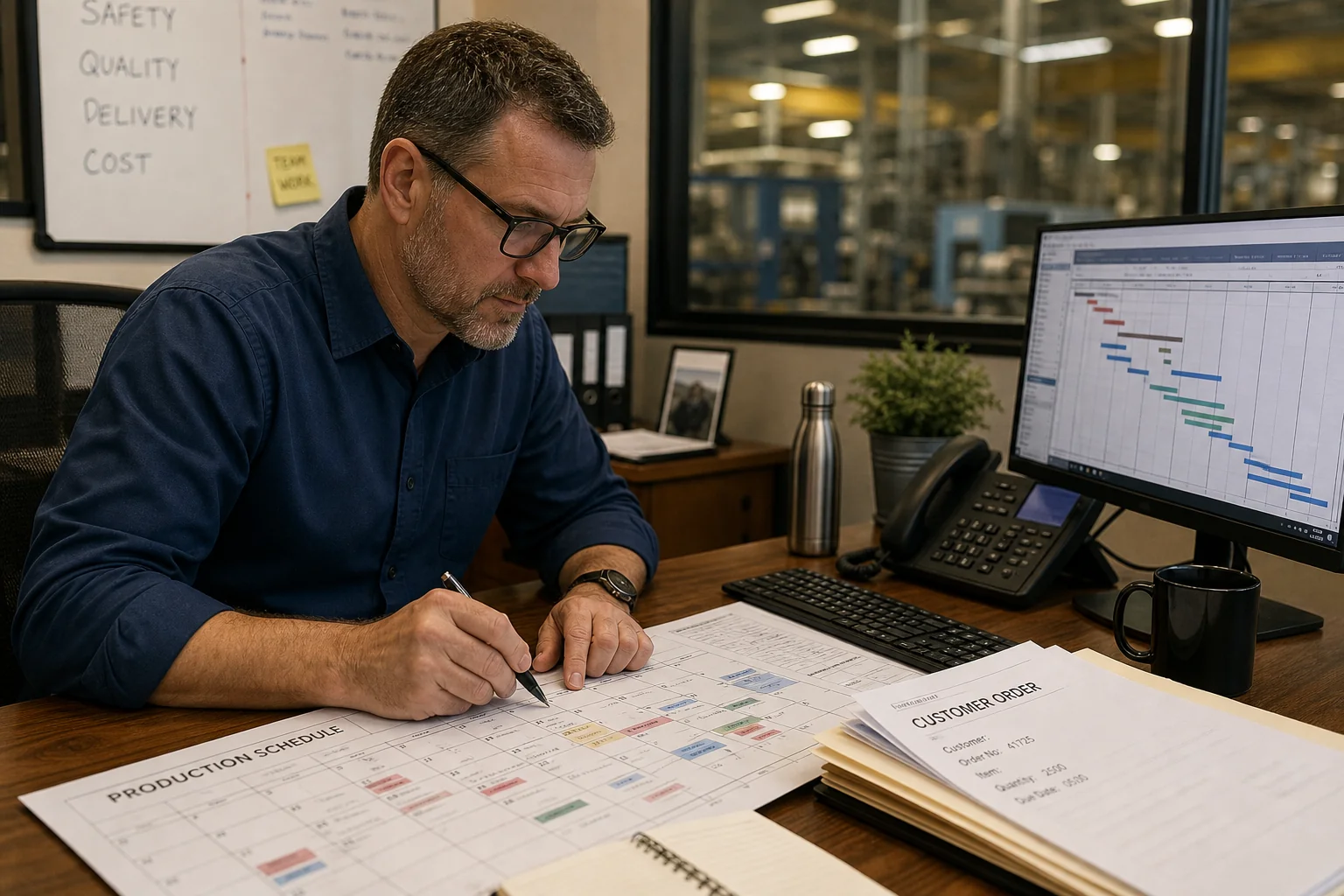 Production manager planning order schedule