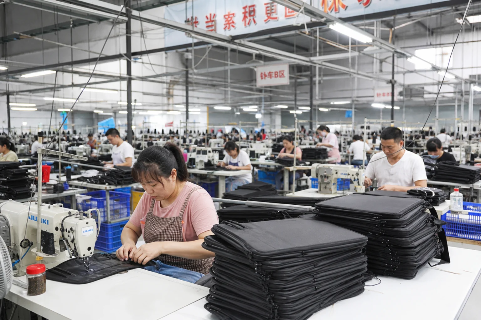 Bag factory production floor in operation