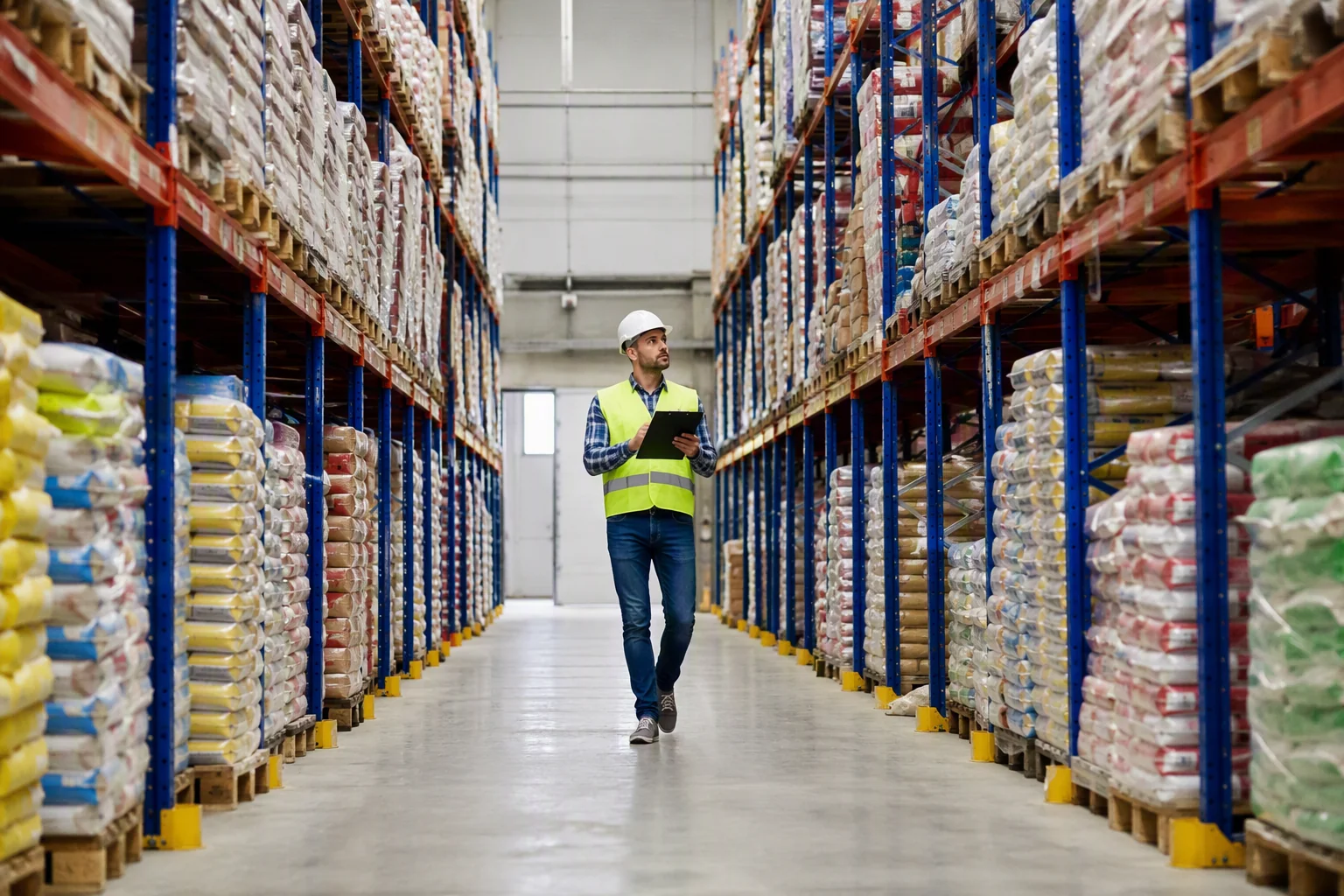 Warehouse with boxed bag inventory at scale