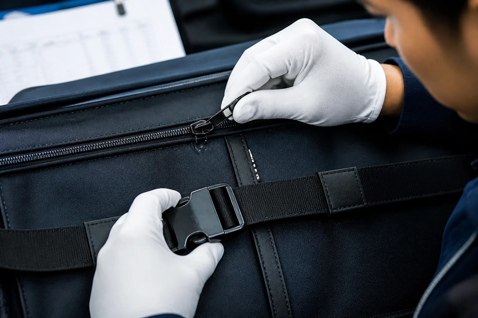 Testing zipper and hardware function during inspection