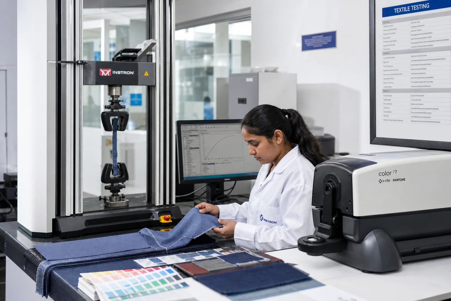 Material testing laboratory with tensile and color equipment