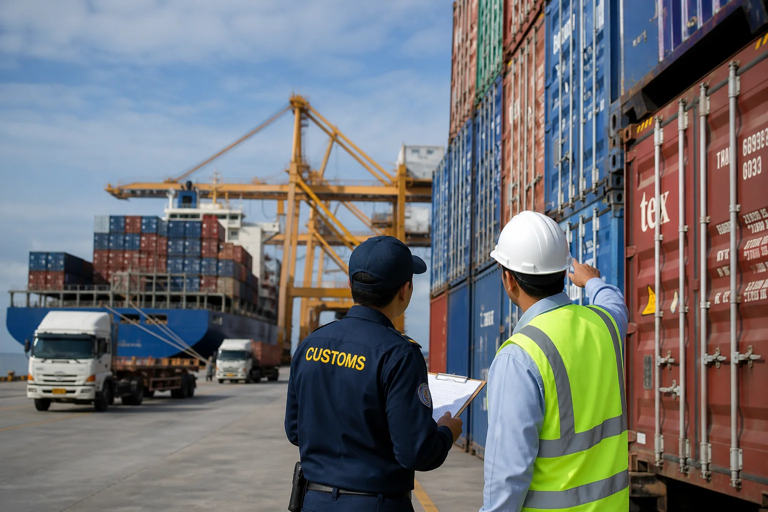 Shipping containers at a port ready for import