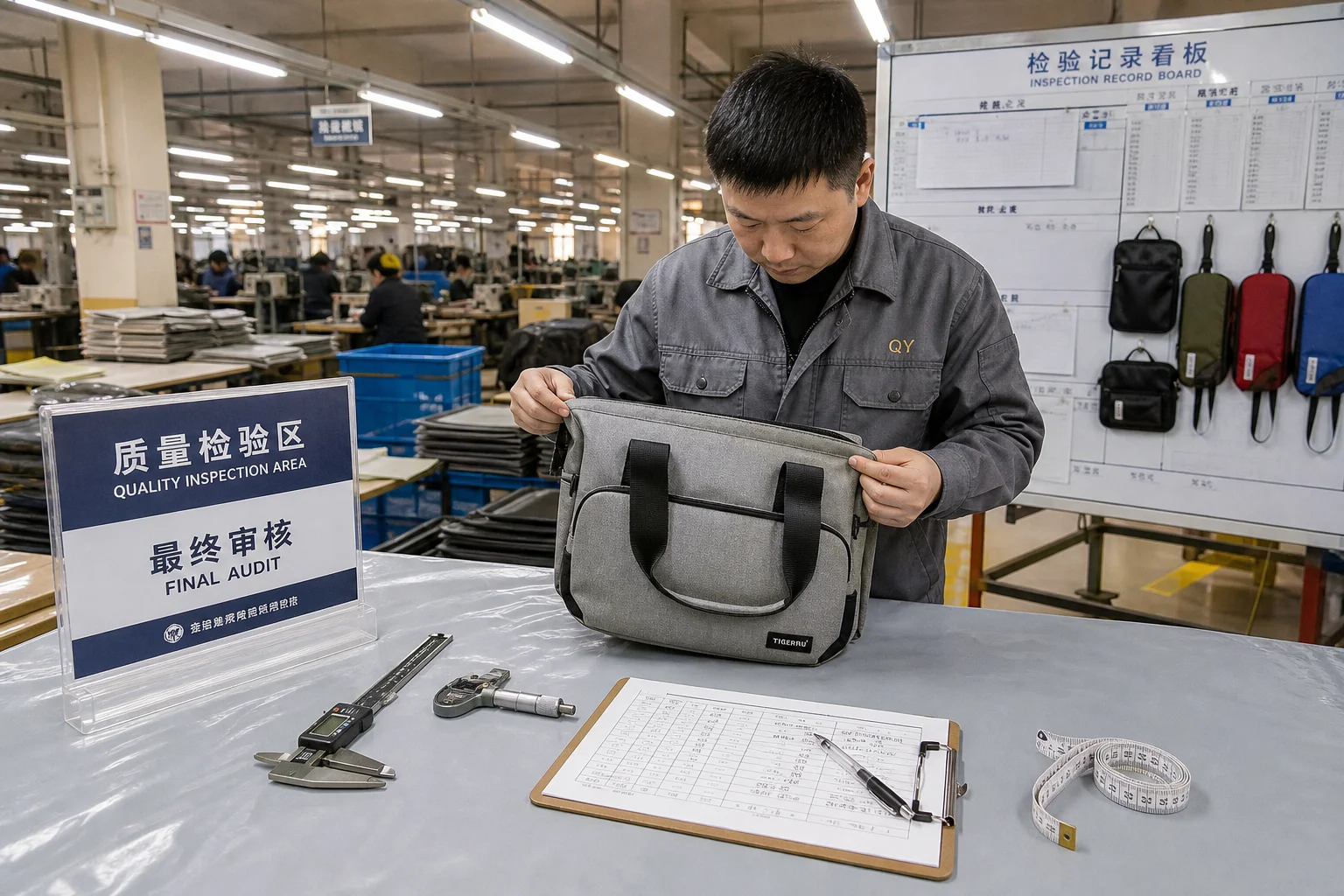 Quality inspection station with measurement tools and inspection records