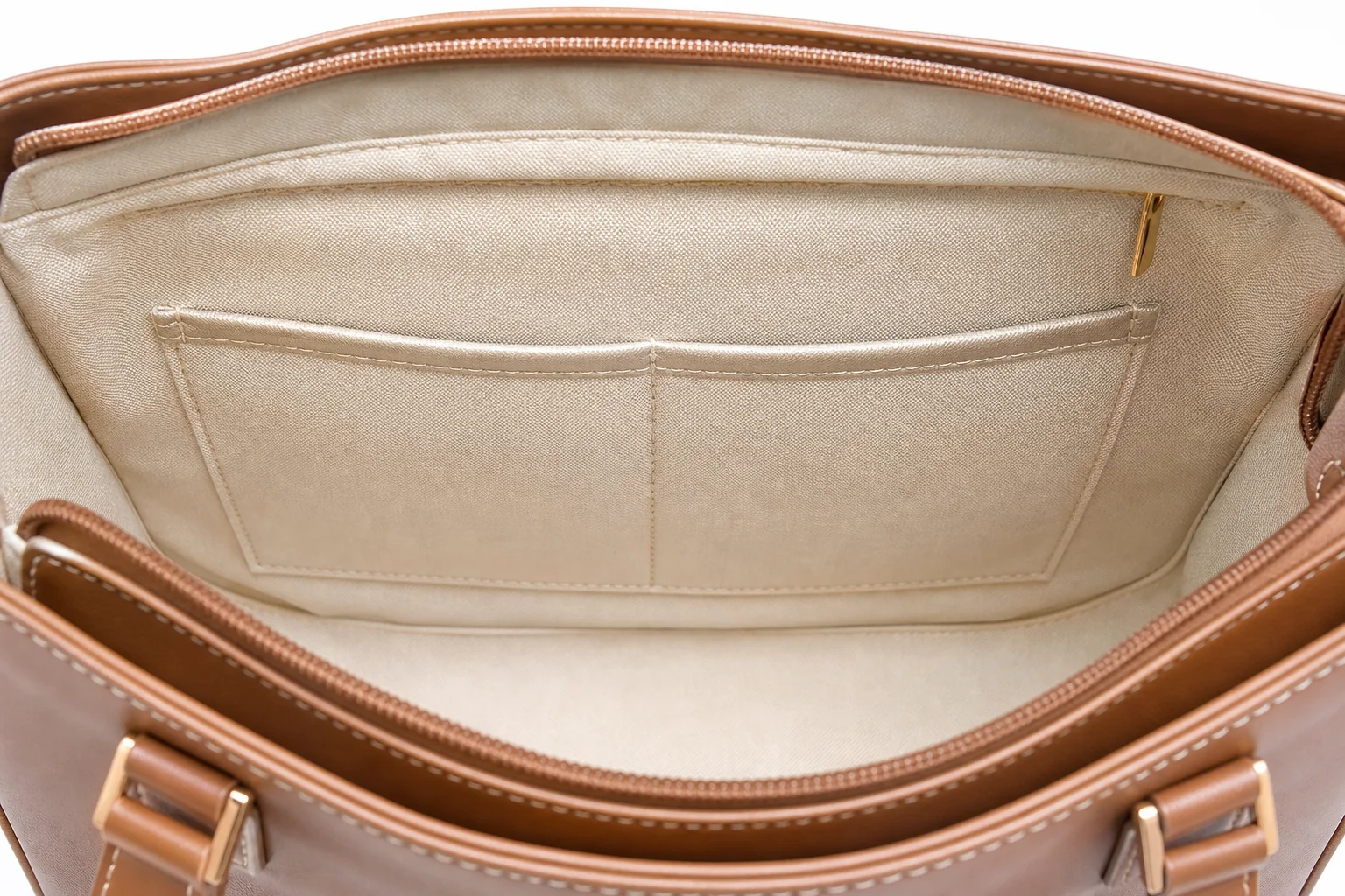 Bag interior showing a cleanly sewn lining with pocket and bound seams