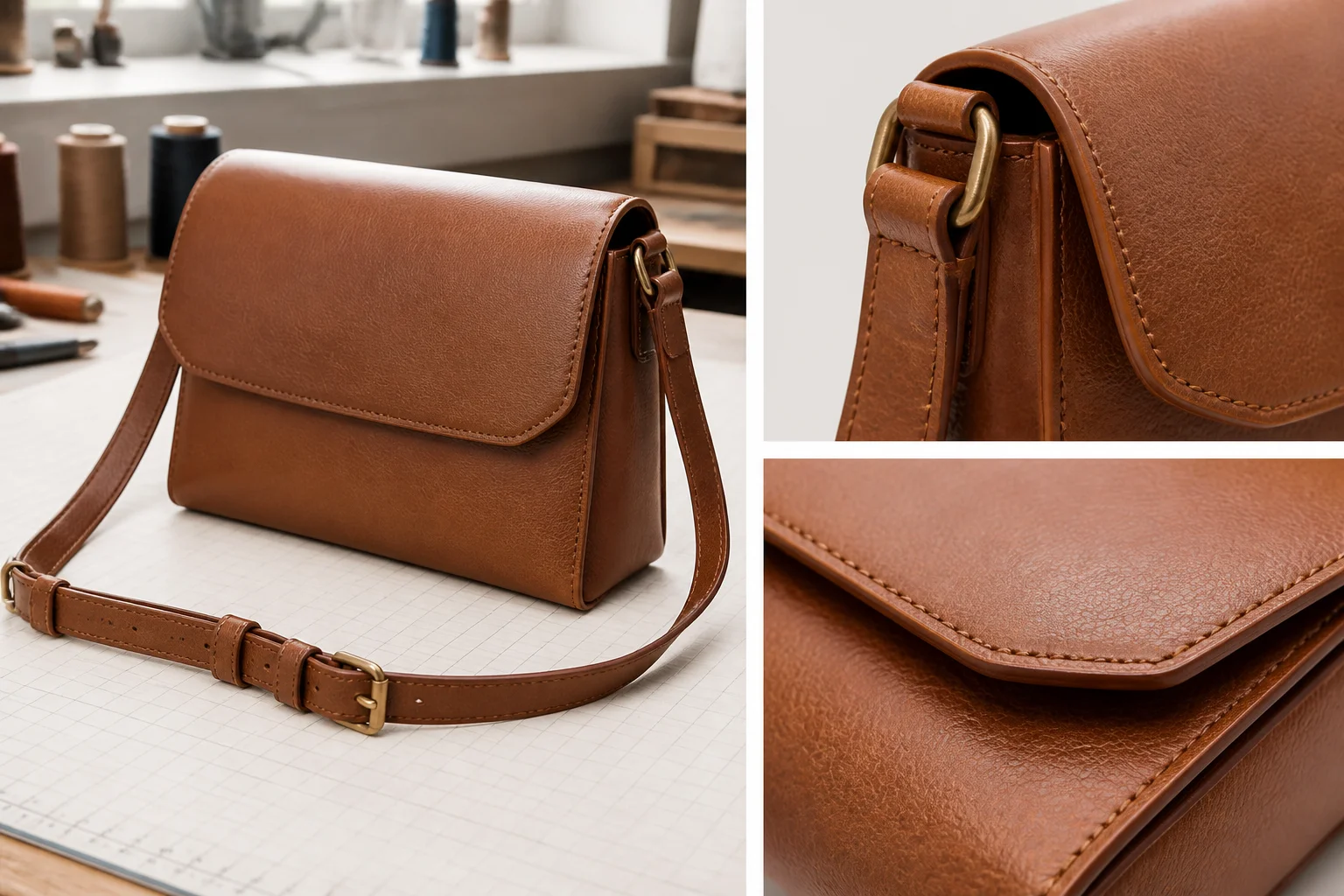 Crossbody bag with structured flap and adjustable shoulder strap