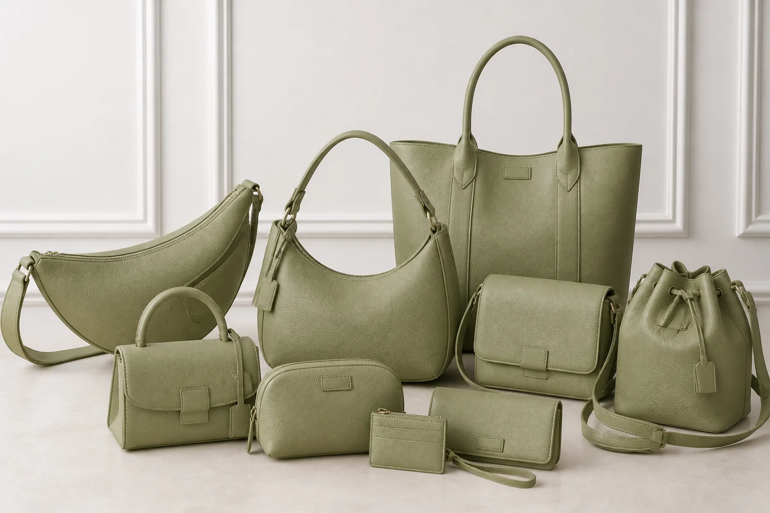Private label bag collection in one house material and colour with generic branded labels