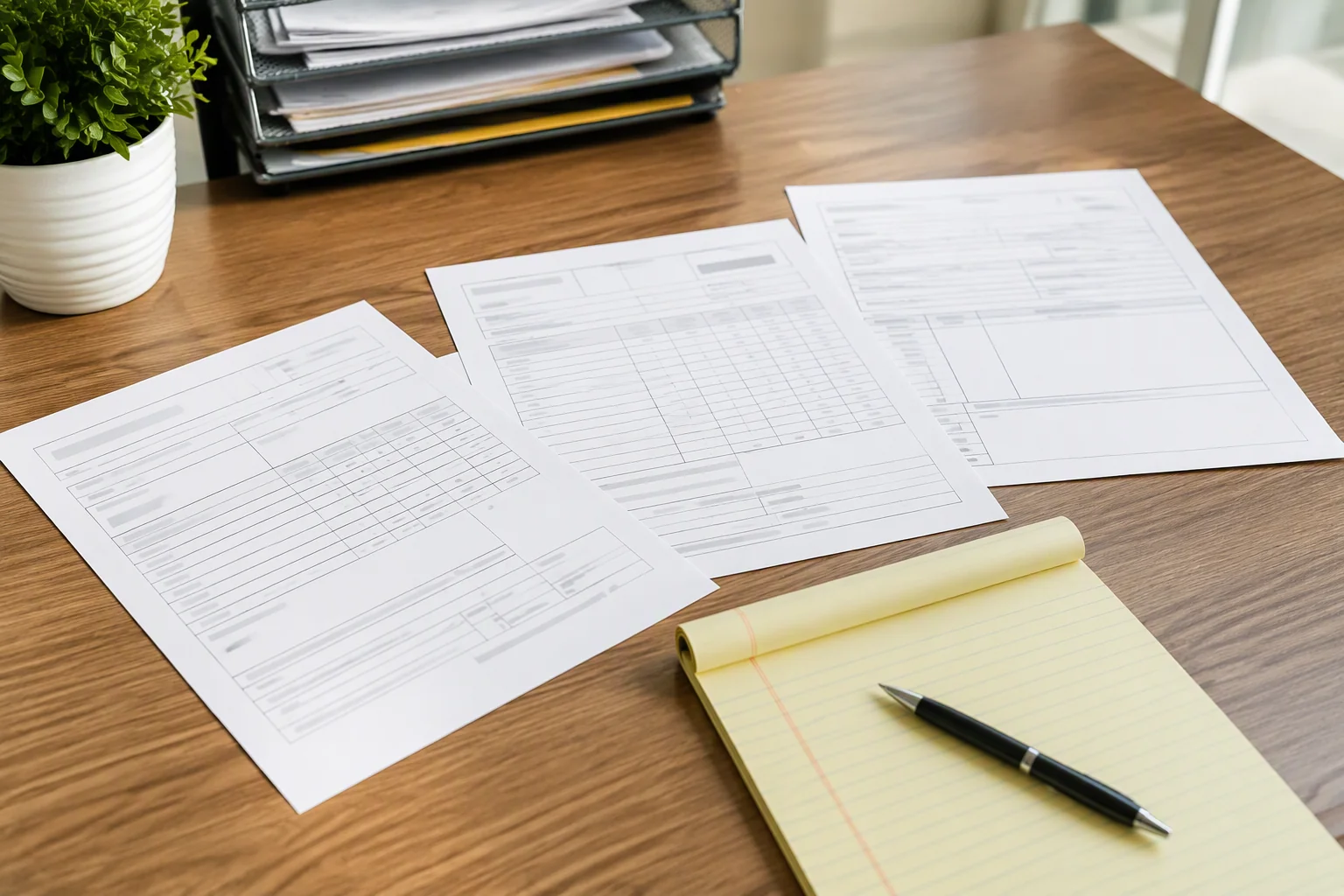 Import documentation desk with a commercial invoice, packing list and bill of lading